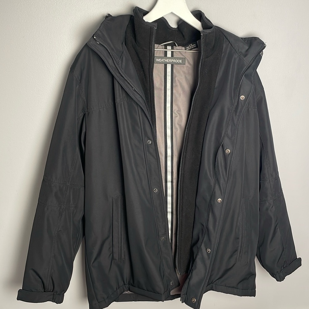 Weatherproof Mens Winter Black Coat /Rain Jacket with Multiple Zippers | Size L